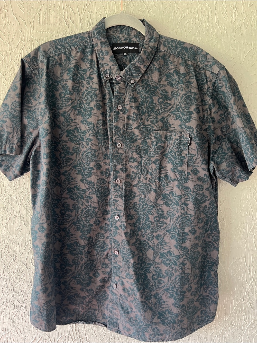 Lokai Short-Sleeve Floral Button-Down Shirt - Teal on Gray